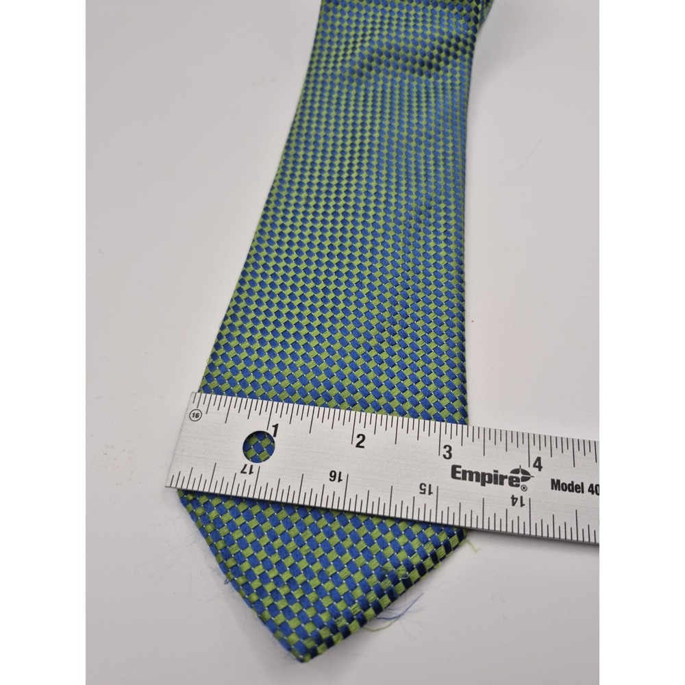 IKE BEHAR 100% SILK MEN'S TIE GREEN/BLUE GEOMETRIC - Picture 3 of 4